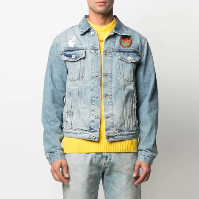Chaqueta Denim de corte holgado con estampado del logotipo de Apple, temporada primavera-verano 2021, azul