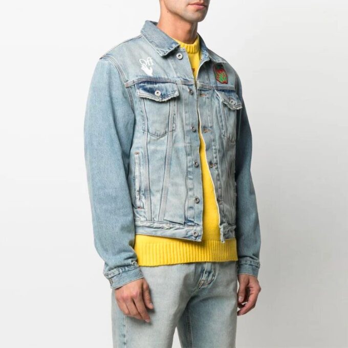 Chaqueta Denim de corte holgado con estampado del logotipo de Apple, temporada primavera-verano 2021, azul