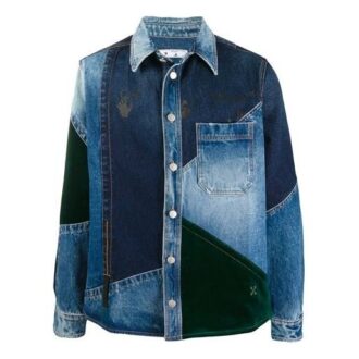 Chaqueta Denim de diseño patchwork para hombre azul FW20