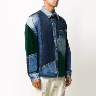 Chaqueta Denim de diseño patchwork para hombre azul FW20