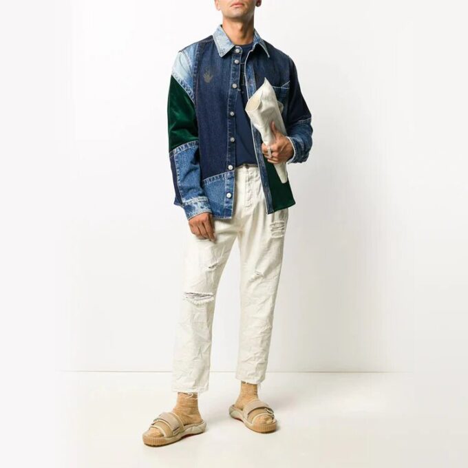 Chaqueta Denim de diseño patchwork para hombre azul FW20