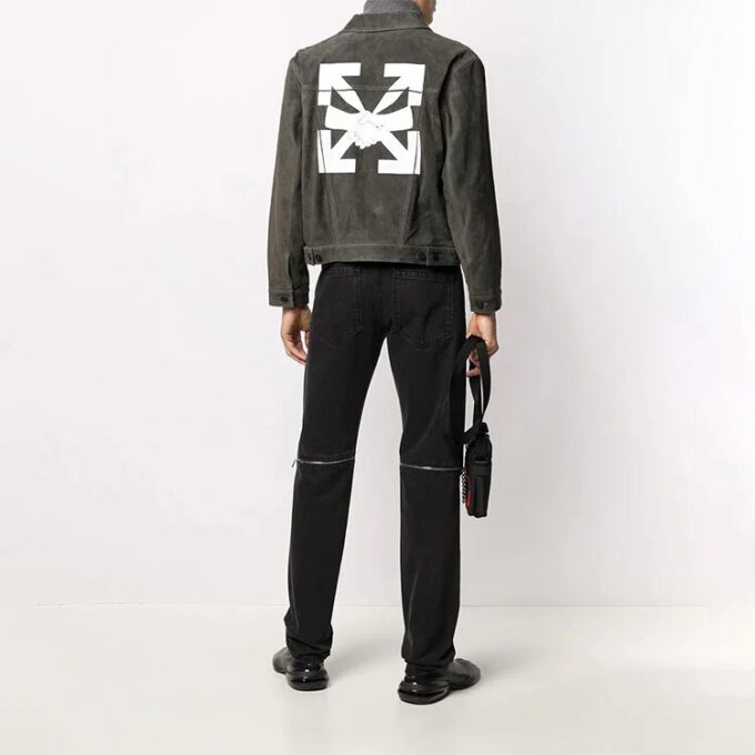Chaqueta Denim de hombre Off-White con estampado de Arrows, gris