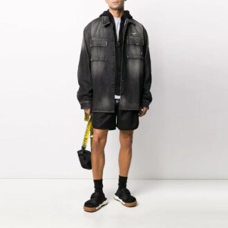 Chaqueta Denim de manga larga con bolsillos grandes, corte holgado, gris