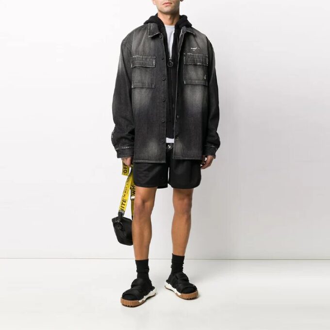 Chaqueta Denim de manga larga con bolsillos grandes, corte holgado, gris