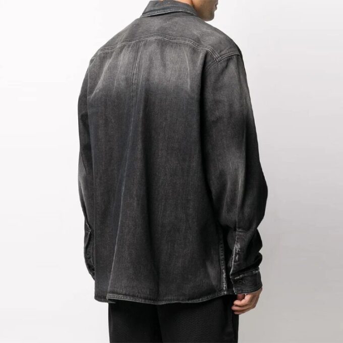 Chaqueta Denim de manga larga con bolsillos grandes, corte holgado, gris