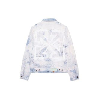 Chaqueta Denim lavada con estampado de flechas para hombre, azul claro y blanco