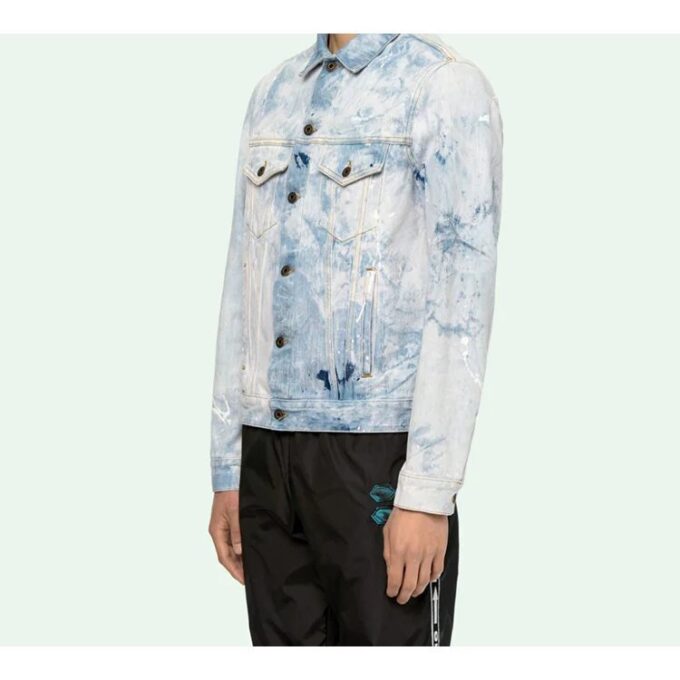 Chaqueta Denim lavada con estampado de flechas para hombre, azul claro y blanco