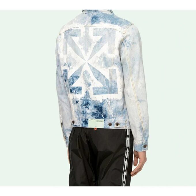 Chaqueta Denim lavada con estampado de flechas para hombre, azul claro y blanco