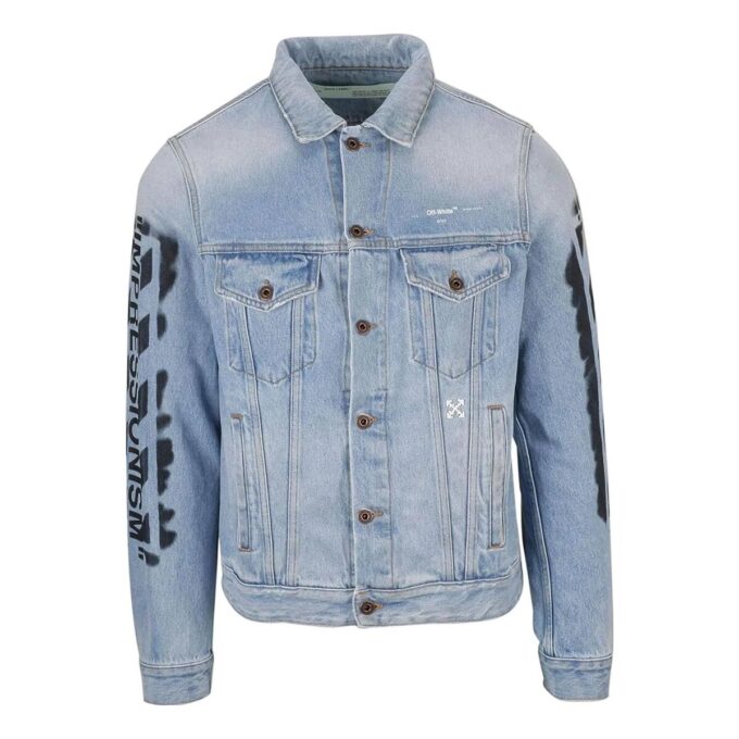 Chaqueta Denim lavada de algodón con estampado de letras y logotipo, azul