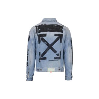 Chaqueta Denim lavada de algodón con estampado de letras y logotipo, azul