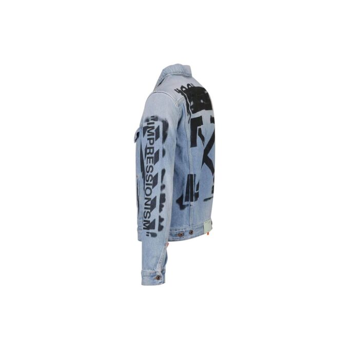 Chaqueta Denim lavada de algodón con estampado de letras y logotipo, azul