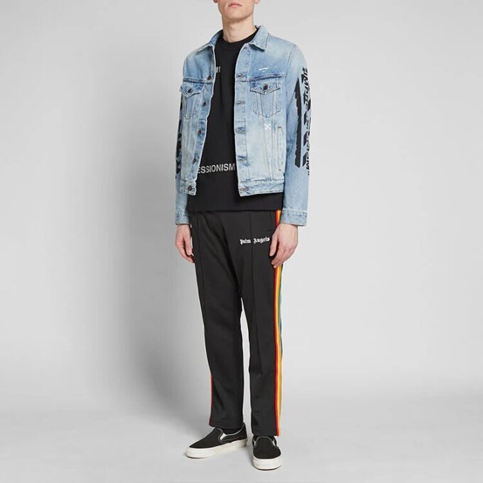 Chaqueta Denim lavada de algodón con estampado de letras y logotipo, azul