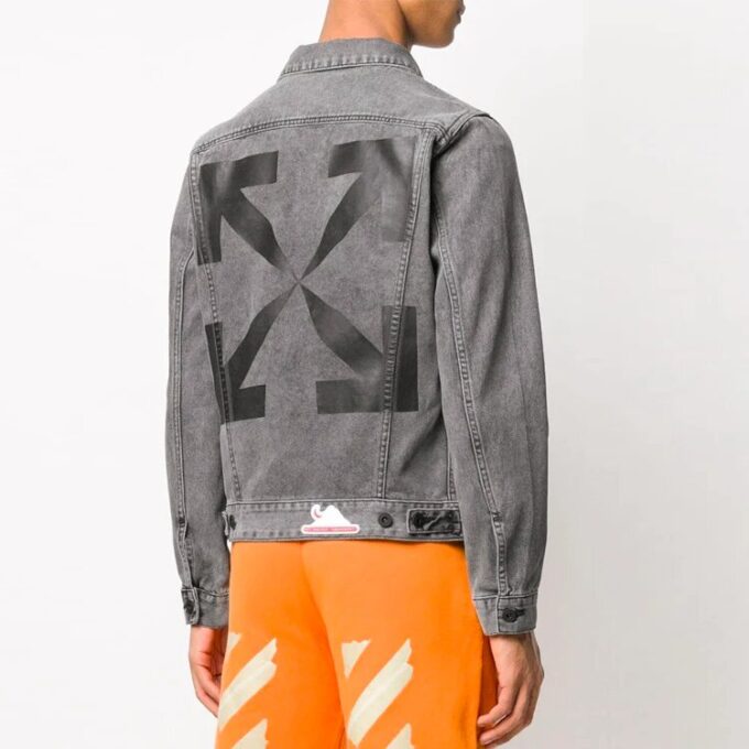 Chaqueta Denim Off-White para hombre con diseño de flechas, gris