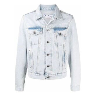 Chaqueta Denim para hombre Off-White con efecto decolorado, azul otoño