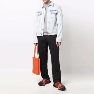 Chaqueta Denim para hombre Off-White con efecto decolorado, azul otoño