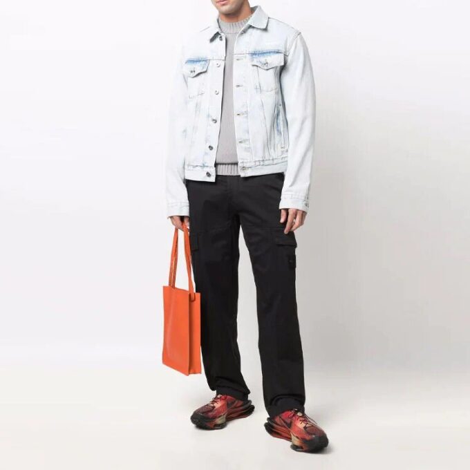 Chaqueta Denim para hombre Off-White con efecto decolorado, azul otoño