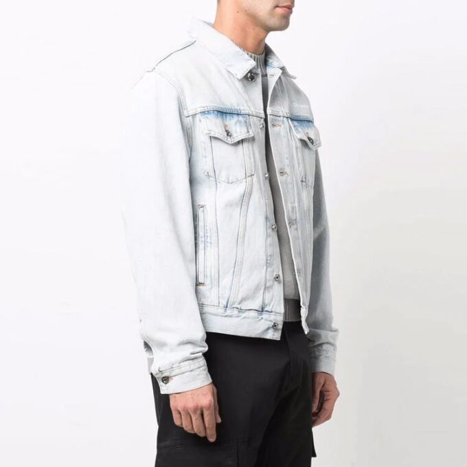 Chaqueta Denim para hombre Off-White con efecto decolorado, azul otoño