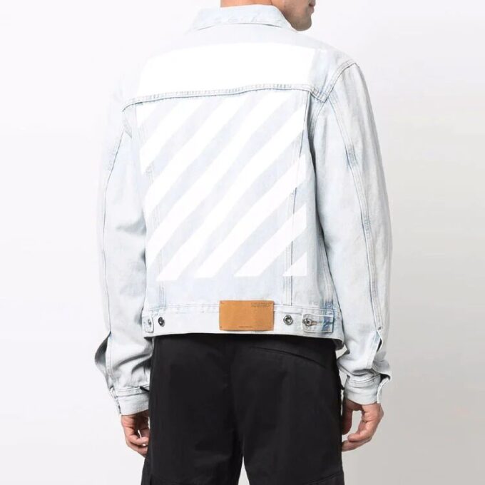 Chaqueta Denim para hombre Off-White con efecto decolorado, azul otoño