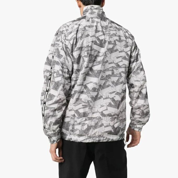 Chaqueta deportiva con estampado y cremallera, corte holgado, gris y blanco
