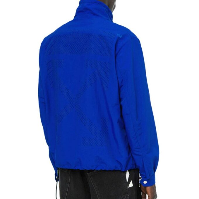 Chaqueta deportiva de nylon con cordón y logotipo alfabético Off-White para hombre, azul