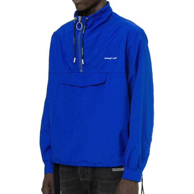 Chaqueta deportiva de nylon con cordón y logotipo alfabético Off-White para hombre, azul