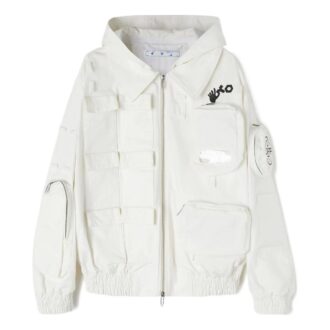 Chaqueta deportiva unisex con capucha Off-White x C/o Teenage Engineering, de color liso, en blanco Chaqueta deportiva unisex con capucha Off-White x C/o Teenage Engineering, de color liso, en blanco