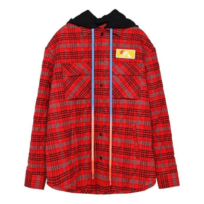 Chaqueta holgada con capucha de franela a cuadros acolchada para hombre