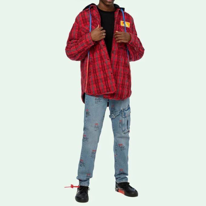 Chaqueta holgada con capucha de franela a cuadros acolchada para hombre