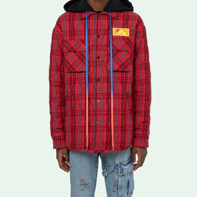 Chaqueta holgada con capucha de franela a cuadros acolchada para hombre