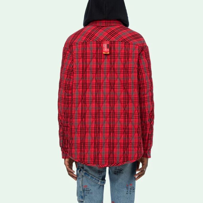 Chaqueta holgada con capucha de franela a cuadros acolchada para hombre