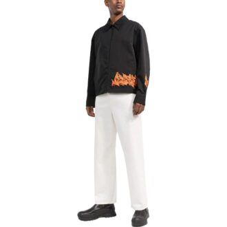 Chaqueta negra con cremallera y estampado bordado para hombre de Off-White Chaqueta negra con cremallera y estampado bordado para hombre de Off-White