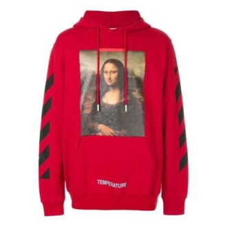 Chaqueta Off-White para hombre C/O Virgil Abloh con pintura de la Mona Lisa, corte holgado, color rojo Chaqueta Off-White para hombre C/O Virgil Abloh con pintura de la Mona Lisa, corte holgado, color rojo