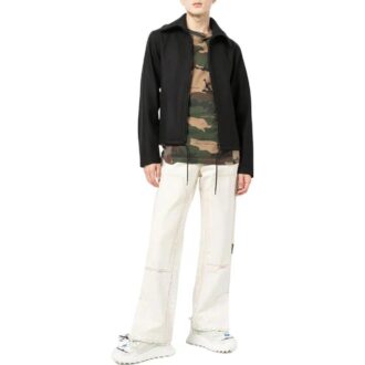 Chaqueta Off-White para hombre, colección primavera-verano 2022, color liso con logotipo bordado en la solapa, color negro Chaqueta Off-White para hombre, colección primavera-verano 2022, color liso con logotipo bordado en la solapa, color negro