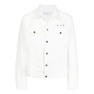 Chaqueta Off-White para hombre, colección primavera-verano 2022, de manga larga con estampado en color liso, versión Denim, color blanco Chaqueta Off-White para hombre, colección primavera-verano 2022, de manga larga con estampado en color liso, versión Denim, color blanco