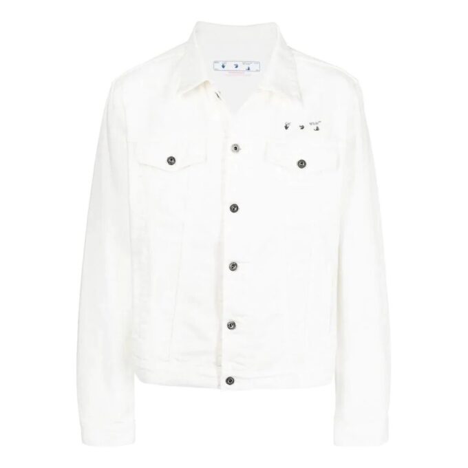 Chaqueta Off-White para hombre, colección primavera-verano 2022, de manga larga con estampado en color liso, versión Denim, color blanco