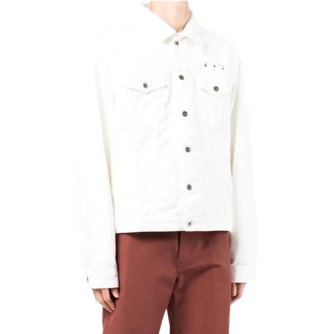 Chaqueta Off-White para hombre, colección primavera-verano 2022, de manga larga con estampado en color liso, versión Denim, color blanco