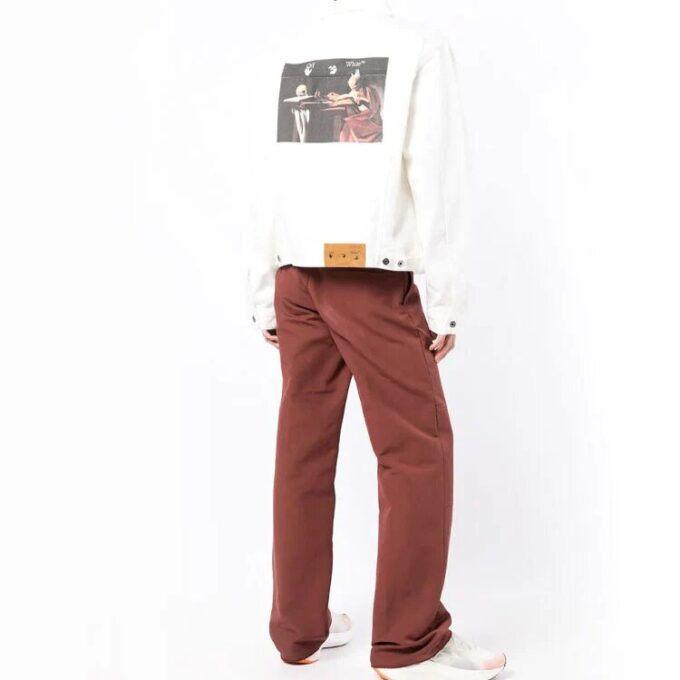 Chaqueta Off-White para hombre, colección primavera-verano 2022, de manga larga con estampado en color liso, versión Denim, color blanco