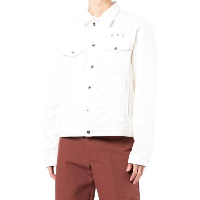 Chaqueta Off-White para hombre, colección primavera-verano 2022, de manga larga con estampado en color liso, versión Denim, color blanco