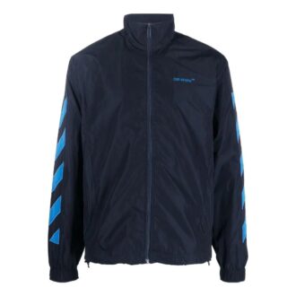 Chaqueta Off-White para hombre con estampado de logotipo, cremallera y cuello alto, color negro Chaqueta Off-White para hombre con estampado de logotipo, cremallera y cuello alto, color negro
