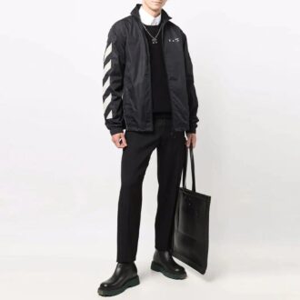 Chaqueta Off-White para hombre con rayas diagonales, corte holgado, color negro Chaqueta Off-White para hombre con rayas diagonales, corte holgado, color negro