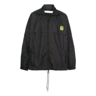 Chaqueta Off-White para hombre, de color liso, con cremallera, cuello alto, fina y ligera, corte holgado, color negro Chaqueta Off-White para hombre, de color liso, con cremallera, cuello alto, fina y ligera, corte holgado, color negro