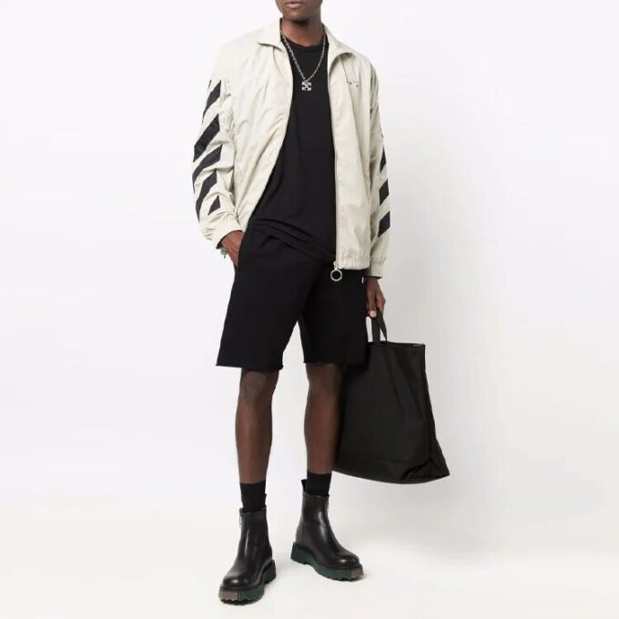 Chaqueta Off-White para hombre de la temporada primavera-verano 2021 con estampado de rayas diagonales, color beige