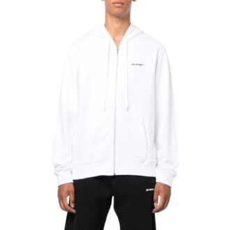 Chaqueta Off-White para hombre de la temporada primavera-verano 2022, de color liso con estampado del logotipo, cremallera y capucha, versión de manga larga, color blanco