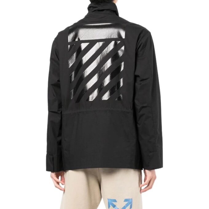 Chaqueta Off-White para hombre FW22 de color liso con bolsillo, cremallera trasera y estampado, en negro
