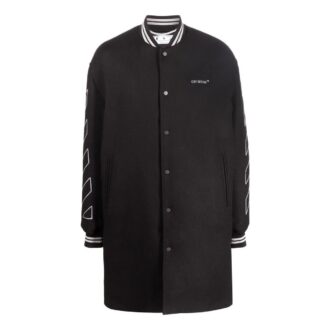 Chaqueta Off-White para hombre FW22, versión aviador, de largo medio, con rayas, color negro Chaqueta Off-White para hombre FW22, versión aviador, de largo medio, con rayas, color negro