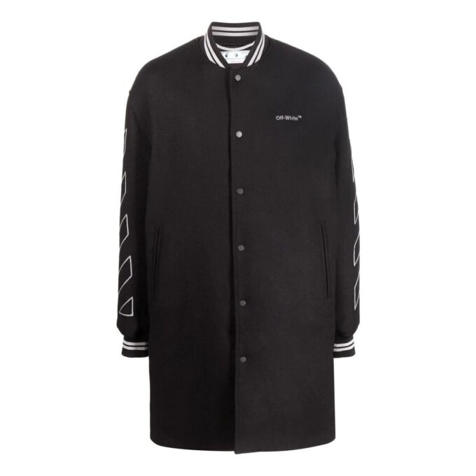 Chaqueta Off-White para hombre FW22, versión aviador, de largo medio, con rayas, color negro