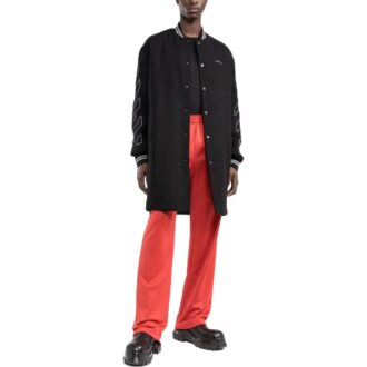 Chaqueta Off-White para hombre FW22, versión aviador, de largo medio, con rayas, color negro Chaqueta Off-White para hombre FW22, versión aviador, de largo medio, con rayas, color negro
