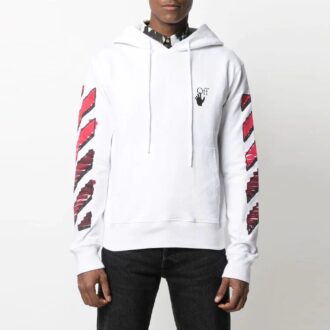 Chaqueta SS21 con estampado de rayas y Arrows, corte holgado, color blanco Chaqueta SS21 con estampado de rayas y Arrows, corte holgado, color blanco