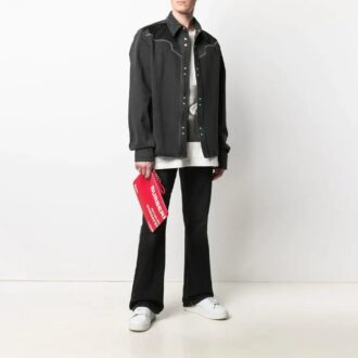 Chaqueta tipo camisa con solapas y estampado de flechas, versión estándar, gris y negro