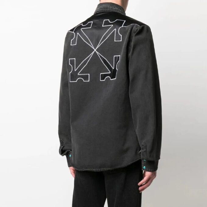 Chaqueta tipo camisa con solapas y estampado de flechas, versión estándar, gris y negro